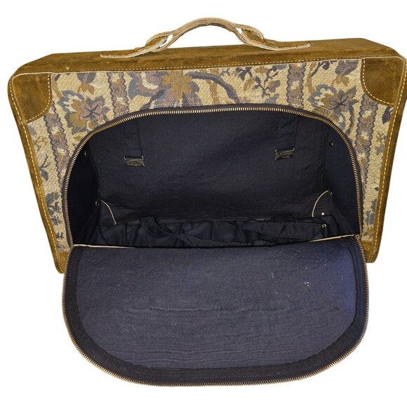 Vintage Neiman Marcus Floral Tapestry & Suede Suitcase With Lock - Picture 6 of 11